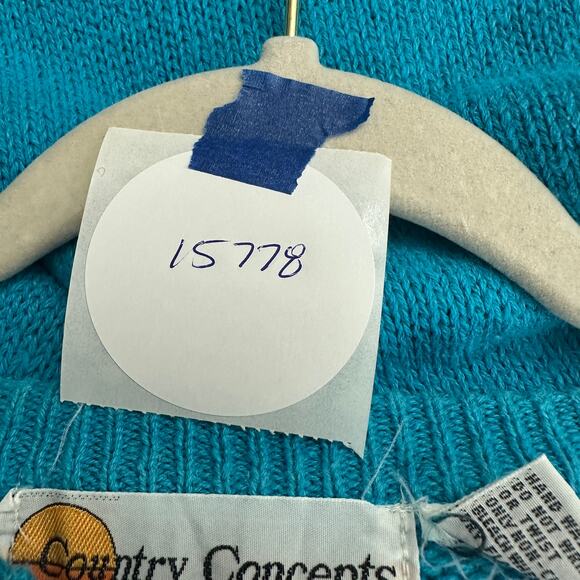 Country Concepts Womens Top Size L Turquoise Linen Blend Vintage Coastal Knit - Picture 8 of 8